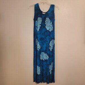 PINEAPPLE MOON Blue HAWAIIAN Luau Tropical Maxi Dress FLORAL Women's ONE SIZE